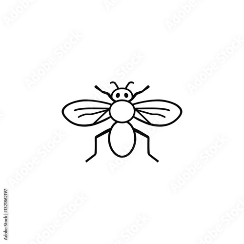 Fly line icon, logo illustration ,Detailed Fly Line Drawing: Minimalist Black and White Vector with Anatomical Features