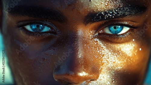 Stunning Close-Up: Blue Eyes, Sun-Kissed Skin