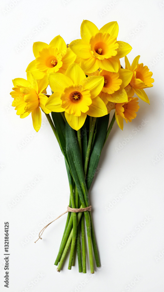 Vibrant Yellow Narcissus Bouquet on White Background for Spring Marketing and Floral Promotions Vibrant Yellow Narcissus Bouquet on White Background for Spring Marketing and Floral Promotions