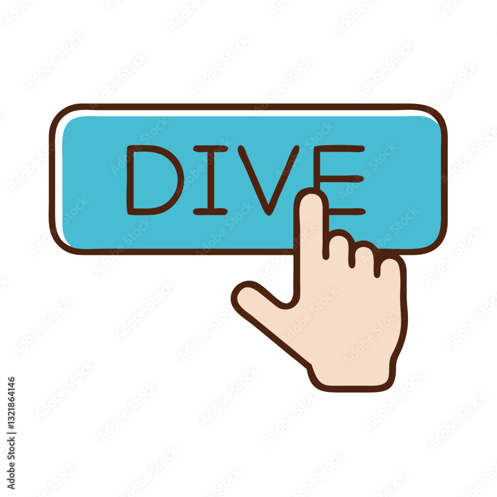 Dive button icon with hand pressing, interactive interface concept Dive button icon with hand pressing, interactive interface concept