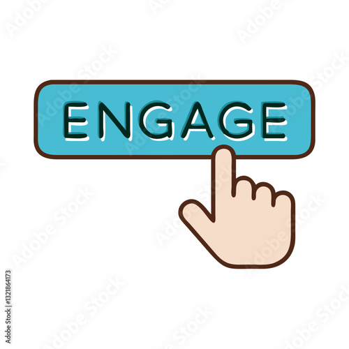 Engage button icon with hand pressing, interactive web concept