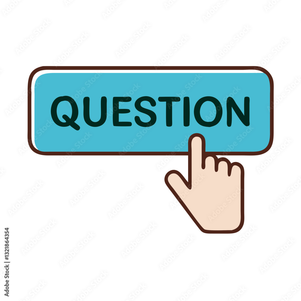 Question button icon with finger tapping, inquiry concept Question button icon with finger tapping, inquiry concept