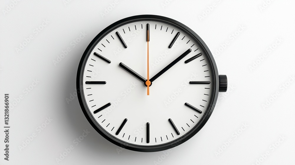 Minimalist Black and White Analog Clock on Textured Wall Minimalist Black and White Analog Clock on Textured Wall