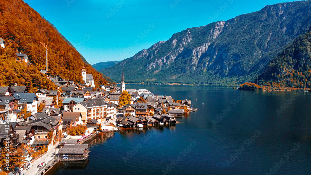 Bird’s-eye view of Hallstatt, with its historic architecture and breathtaking alpine scenery from above