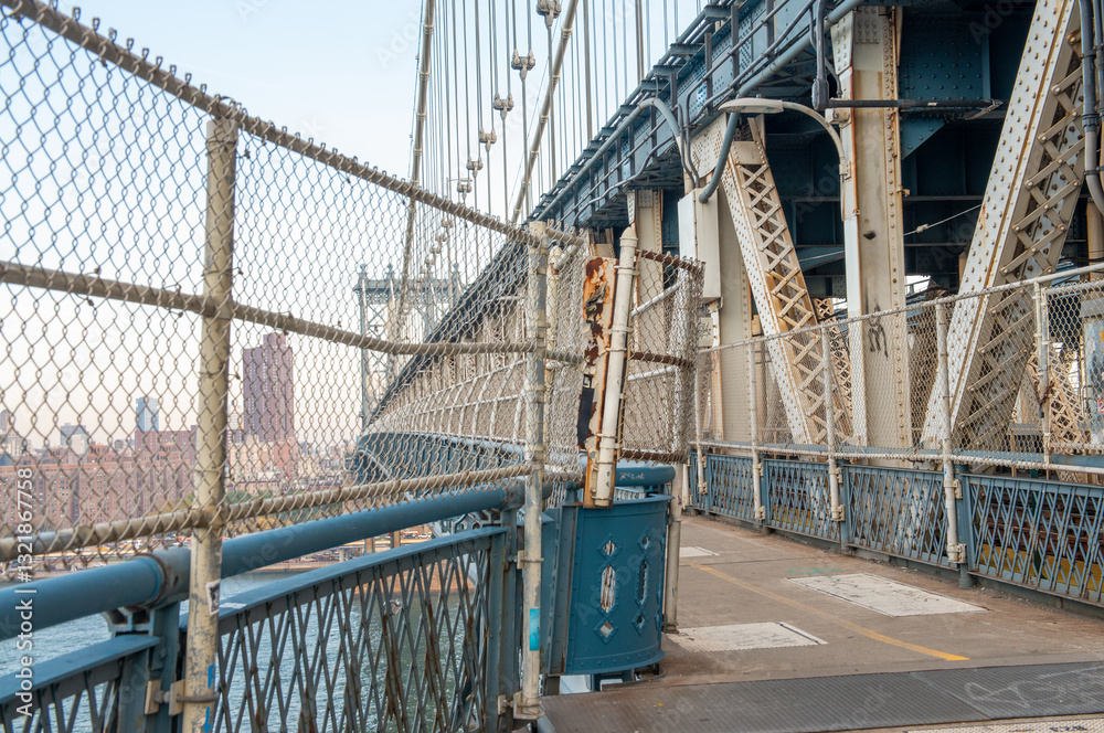Walking along Manhattan Bridge in New York City