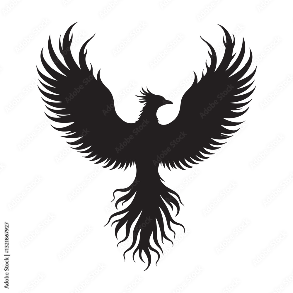 Fototapeta premium Eagle Bird with Wings Silhouette Vector White Background
