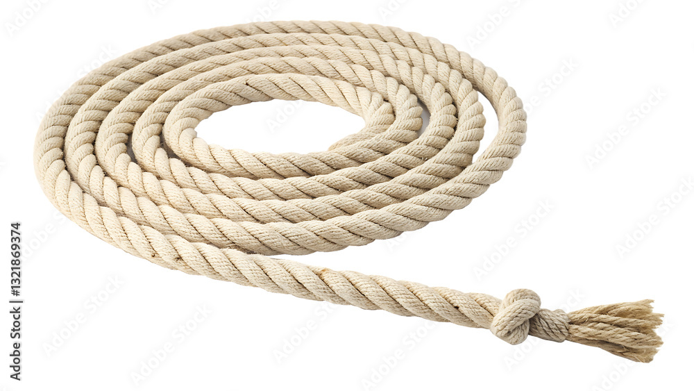 Obraz premium Natural coiled hemp rope bundle isolated on white background PNG. AI Generated 