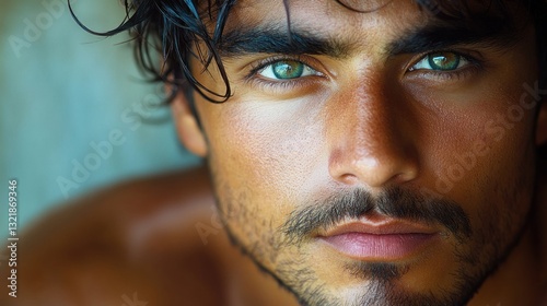 Captivating Gaze: A Close-Up Portrait of a Handsome Man