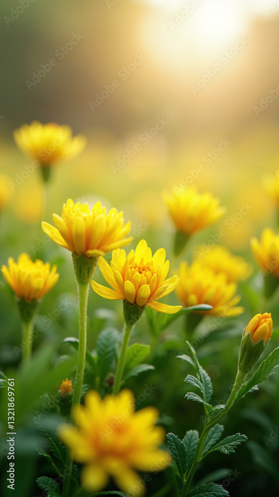 Vibrant Yellow Wildflowers in a Lush Green Meadow: Perfect for Spring Marketing, Easter Cards, and Nature Education Vibrant Yellow Wildflowers in a Lush Green Meadow: Perfect for Spring Marketing, Easter Cards, and Nature Education