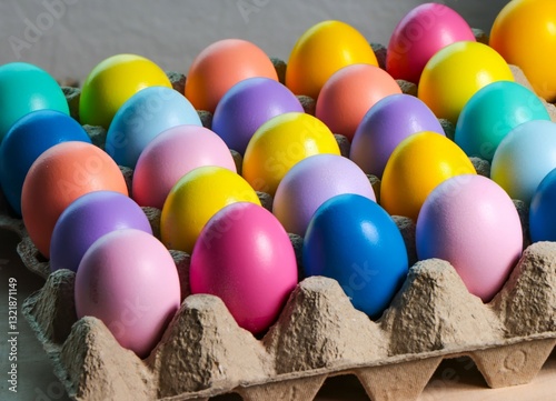 colorful eggs in egg cartons for Easter
