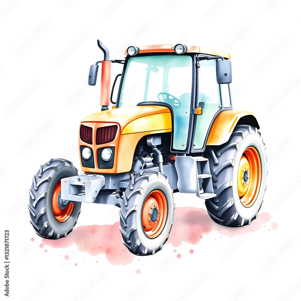 Obraz premium Watercolor Tractor Illustration on white background Drawing watercolor illustration art