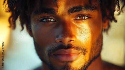 Golden Hour Portrait: A Close-Up of a Young Man's Face