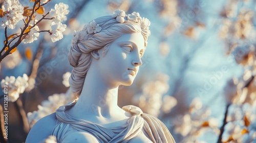 Marble Statue of Ancient Goddess Diana in Spring