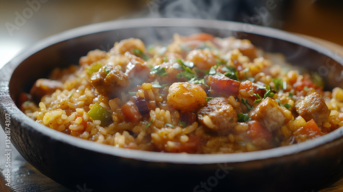 Obraz na płótnie Steaming Bowl of Jambalaya w salonie