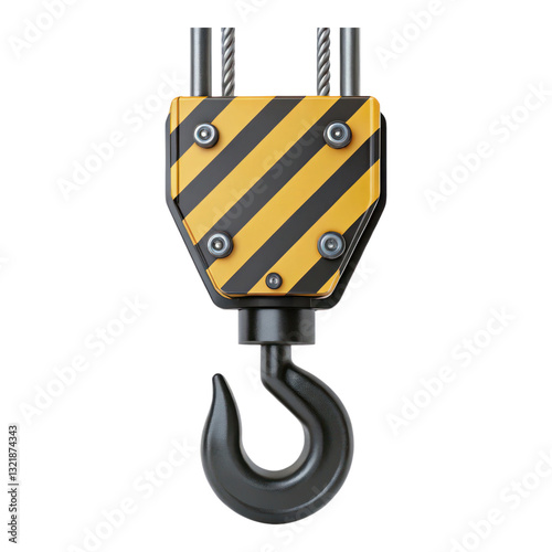Heavy lifting crane hook icon with safety stripes and robust design