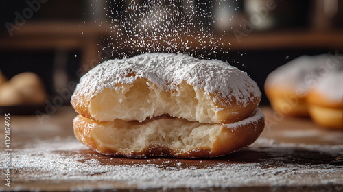 Obraz na płótnie Fluffy Beignet with Powdered Sugar w salonie