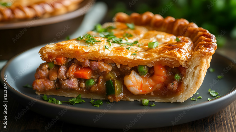Savory meat and seafood pie