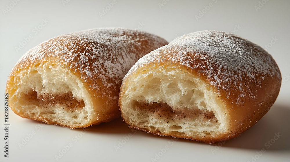 Soft cinnamon-filled donuts with powdered sugar