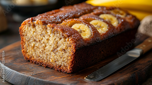 Obraz na płótnie Moist banana bread with caramelized banana topping w salonie