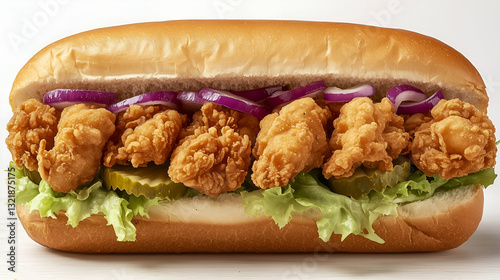 Obraz na płótnie Crispy fried seafood sandwich with toppings w salonie