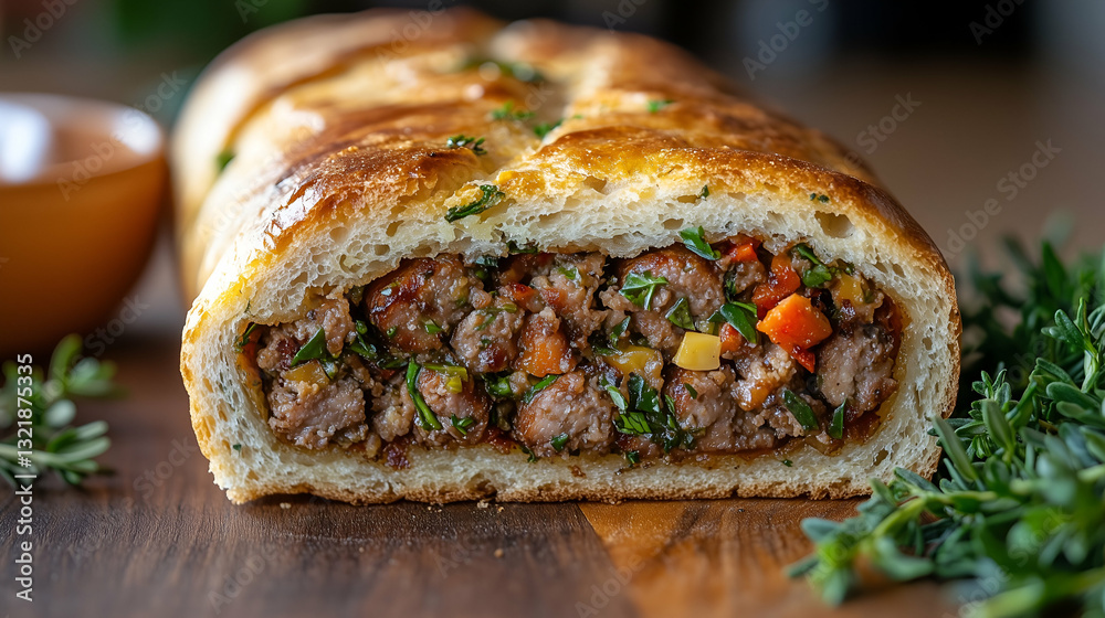 Stuffed bread with savory meat filling