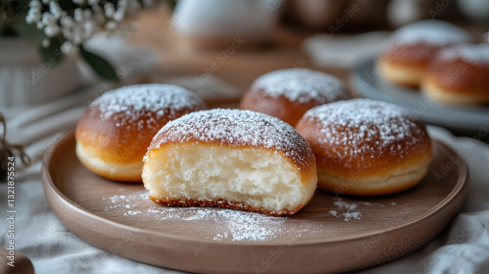 Soft donuts with powdered sugar Soft donuts with powdered sugar