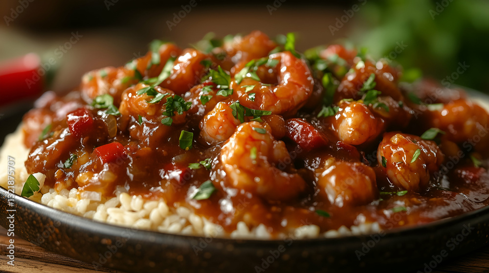 Spicy shrimp stew with rice