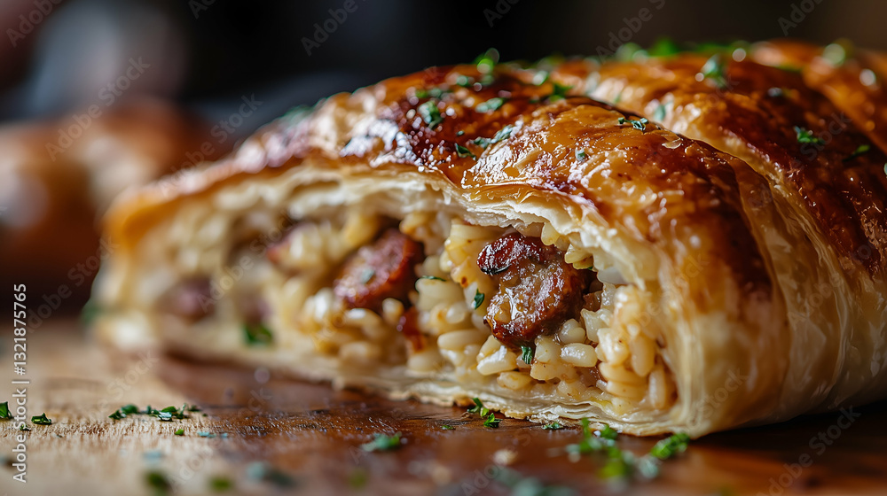 Savory rice and sausage puff pastry