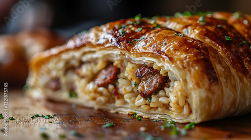Obraz na płótnie Savory rice and sausage puff pastry w salonie