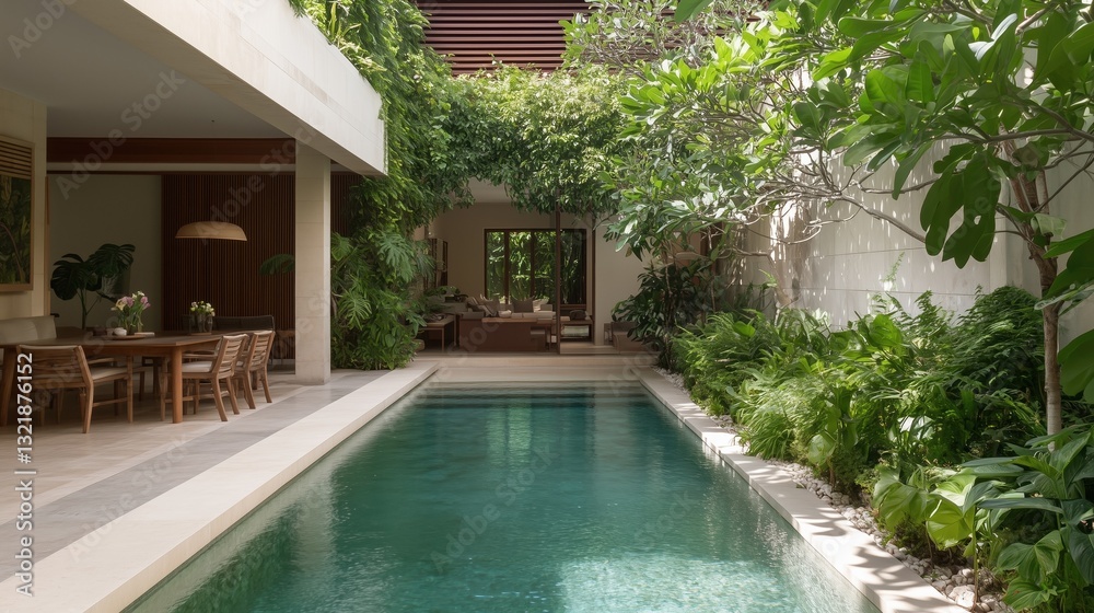 custom made wallpaper toronto digitalA large pool with a patio area and a tree in the background. The pool is surrounded by a lush green garden