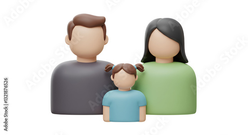 Family Avatar Illustration of Parents with Child in Minimalist Style