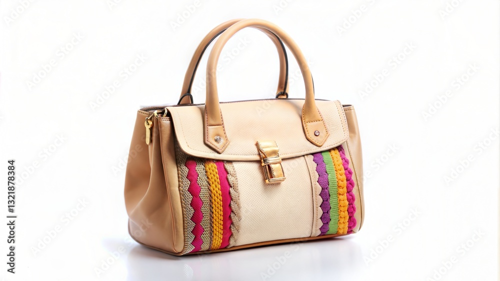 Naklejka premium Elegant Women's Beige Handbag on White. 