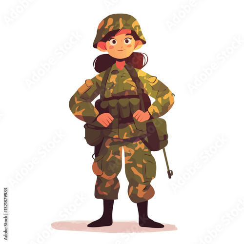 Drawing of a female soldier in military uniform