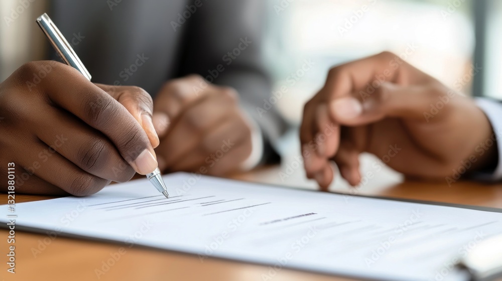 Signing Agreements: Focus on African-American Hands Completing Official Paperwork Signing Agreements: Focus on African-American Hands Completing Official Paperwork