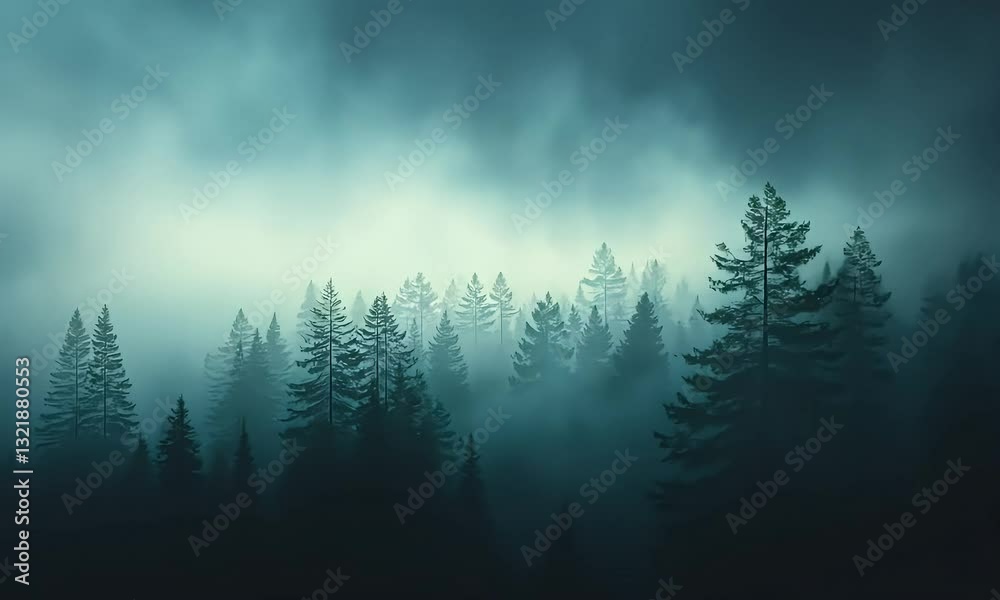 a forest  with fog