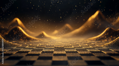 Golden Particle Gold Mountain Chessboard Background