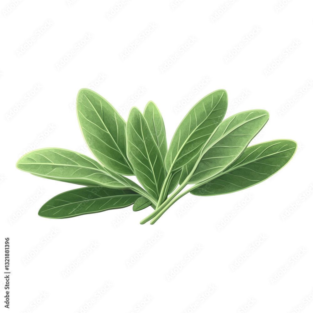 Fototapeta premium Fresh Sage Leaves Green Herbal Plant Botanical Illustration art food spice image nature design 