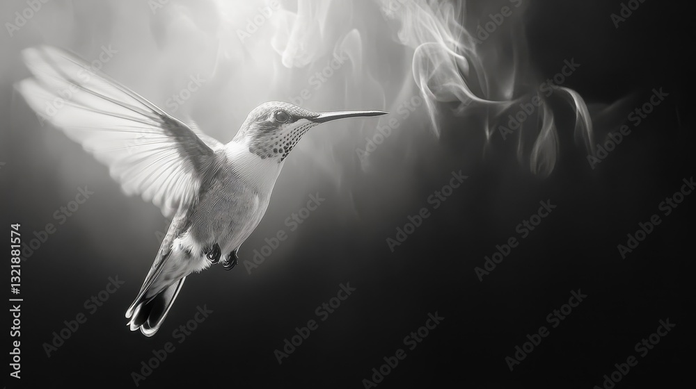 Fototapeta premium A Hummingbird in Flight Against a Dark Blurred Background