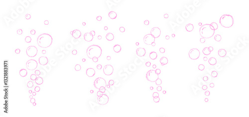 Set of soap or water bubbles drawing by chalk or charcoal. Foam pastel handdrawn elements. Vector wax pen line bubbles of fizzy drink like children written. Champagne doodle gas balloons