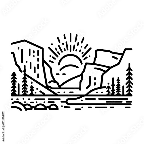yosemite national park line art vector logo illustration
