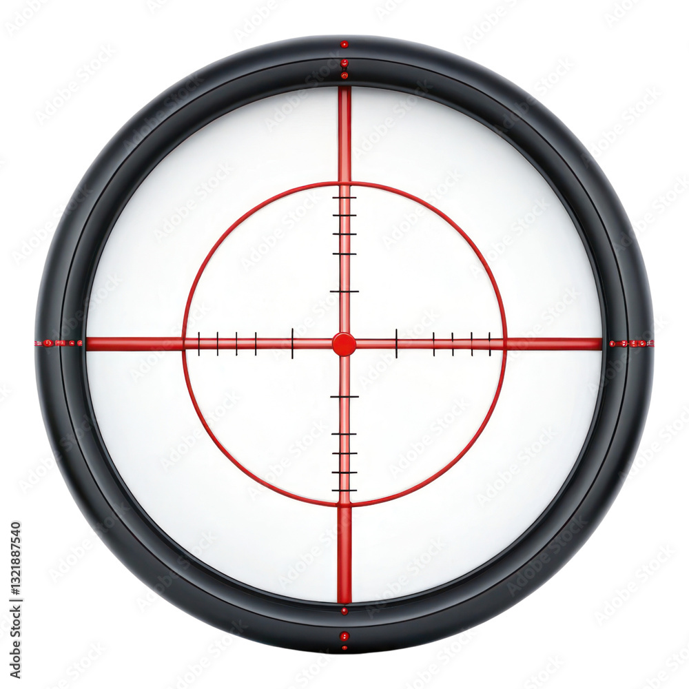 Precision shooting symbol with sniper scope design, featuring clear reticle and red markings for accuracy