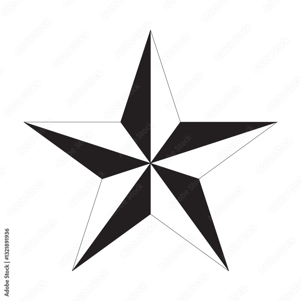 A three-dimensional golden star with sharp points and a reflective surface, set against a white background.