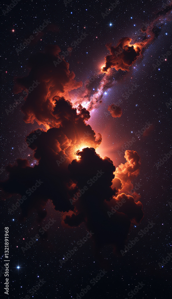 Fototapeta premium This stunning digital artwork presents a vibrant and surreal cosmic scene, blending elements of nebulae, planets, and star fields.