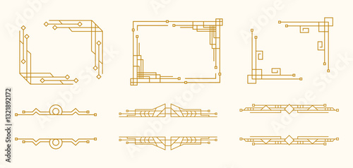 Art Deco Line Gold Corners Frames Borders Set