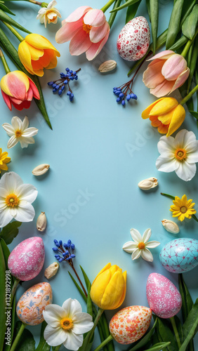 Wallpaper Mural Vibrant Spring Flatlay of Fresh Flowers and Decorated Easter Eggs for Holiday Marketing and Seasonal Promotions Torontodigital.ca