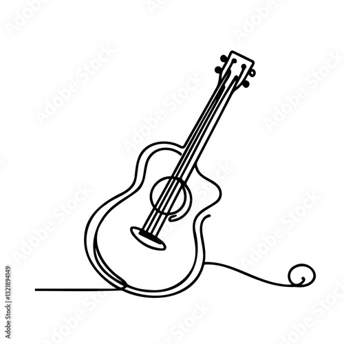 Minimalist acoustic guitar line drawing in black and white