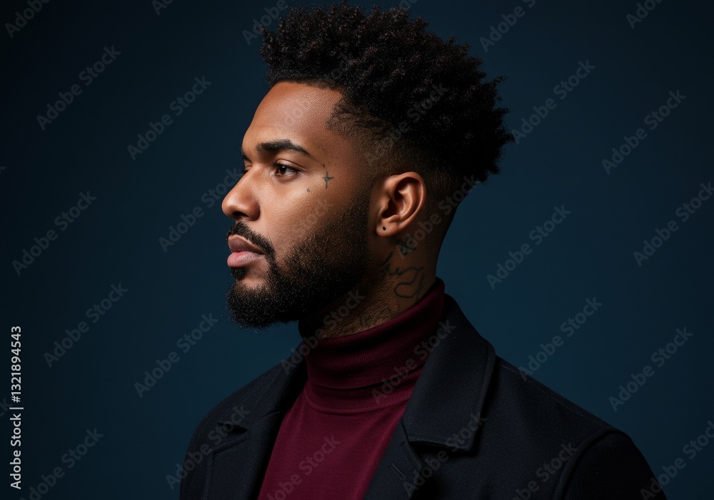 A photo of a man with a dark complexion, short curly hair, and a beard.
A photo of a man with a dark complexion, short curly hair, and a beard.
