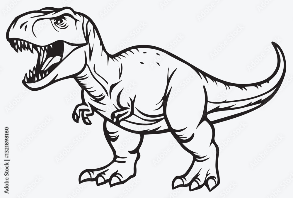 Outline of a Roaring Dinosaur with Its Tail Out, Perfect for Relaxing and Pet-Themed Illustrations, a drawing of no color, children coloring books and illustrations, Vector EPS, transparent background Outline of a Roaring Dinosaur with Its Tail Out, Perfect for Relaxing and Pet-Themed Illustrations, a drawing of no color, children coloring books and illustrations, Vector EPS, transparent background