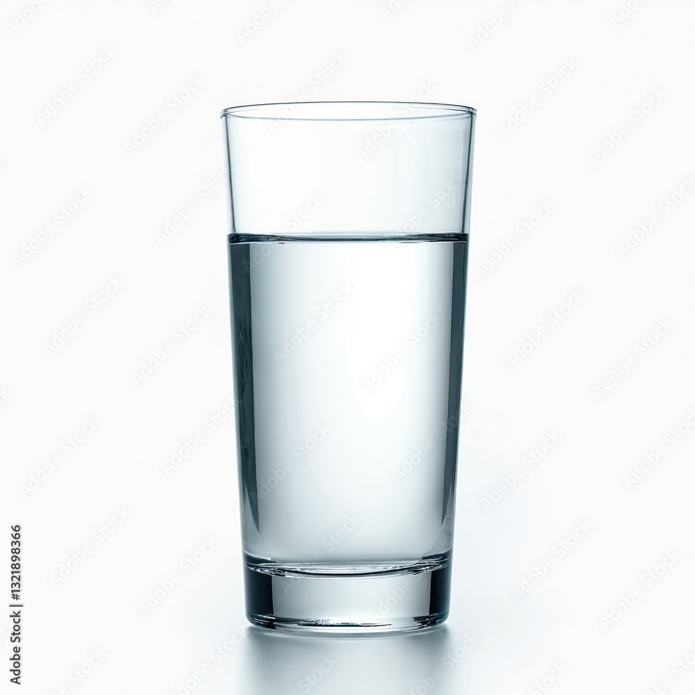 Isolated glass of clear potable water. Refreshing transparent liquid drink, pure, transparent. Simple object on white background. Hydration concept, thirst quenching. Useful graphic resource for Isolated glass of clear potable water. Refreshing transparent liquid drink, pure, transparent. Simple object on white background. Hydration concept, thirst quenching. Useful graphic resource for