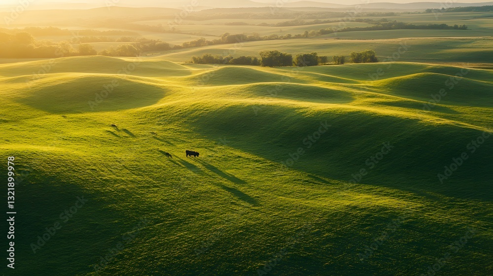 Obraz premium Vast Sunflower Field at Golden Hour Aerial View